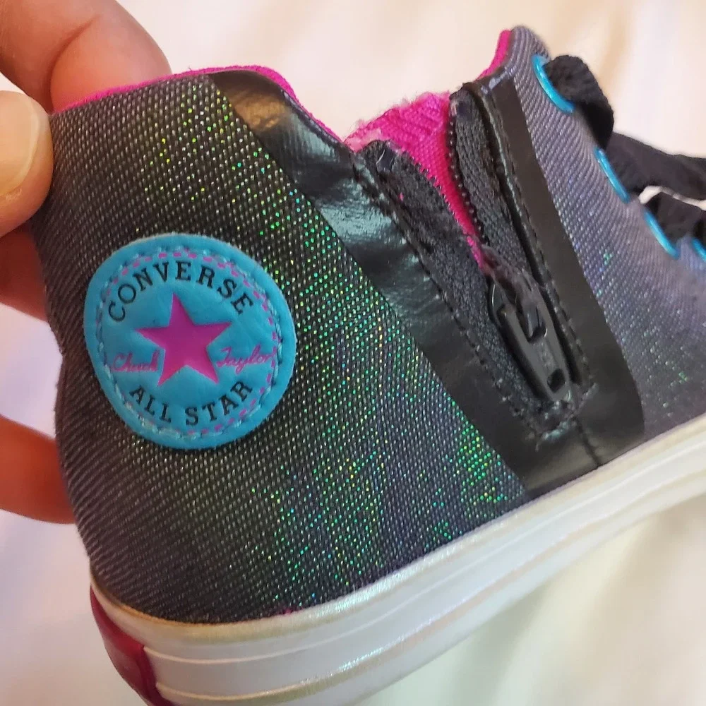 Converse Chuck Taylor High Top Sneakers Girls 10‎ Black Teal Metallic Shimmer